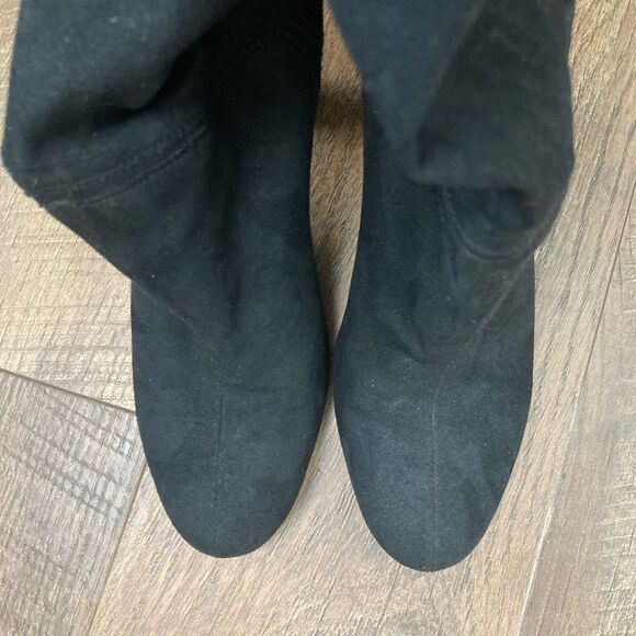 Stella McCartney Suede Knee-High Slip On Boots Black Round Toe Block Heels EU 36 - Picture 4 of 9